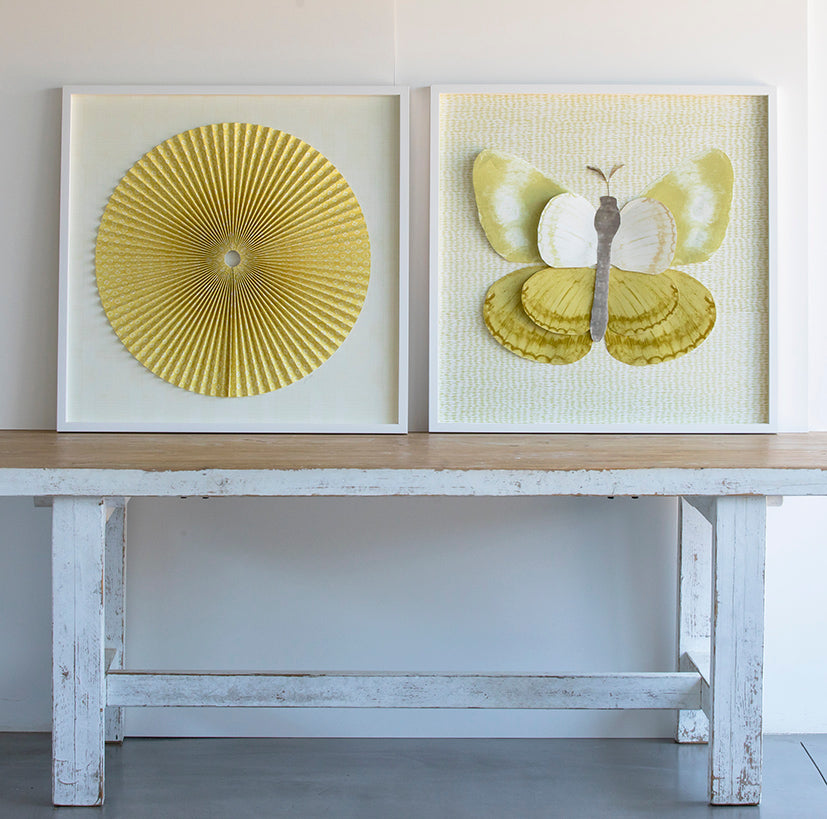 Pleated Dimensional Circle: Block Print Lemon Yellow