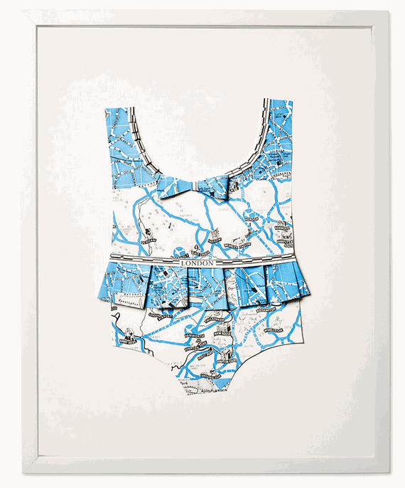 Girl's Folded Paper Map Poster Bathing Suit: London