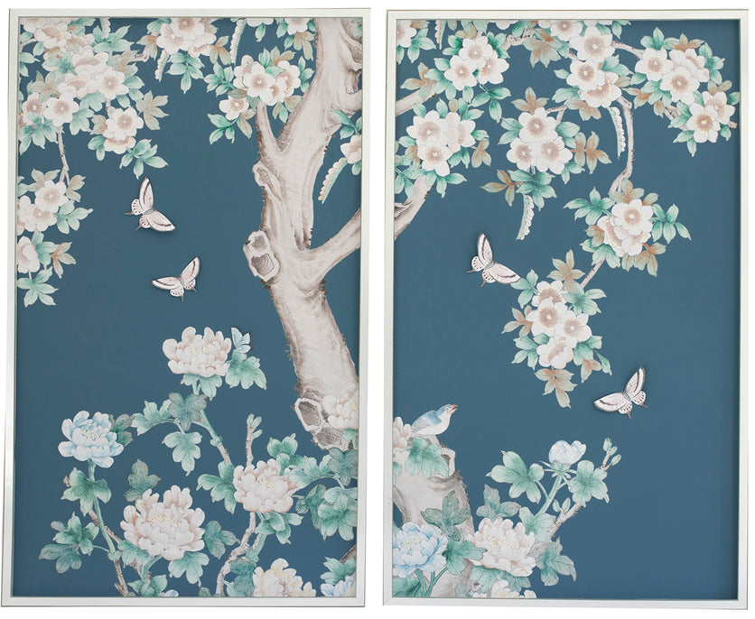 Diptych Chinoiserie Collage:  Blue