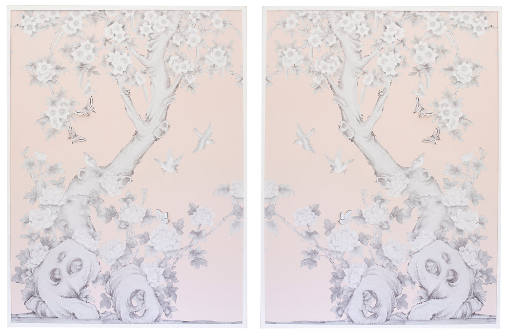 Diptych Chinoiserie Collage:  Pink