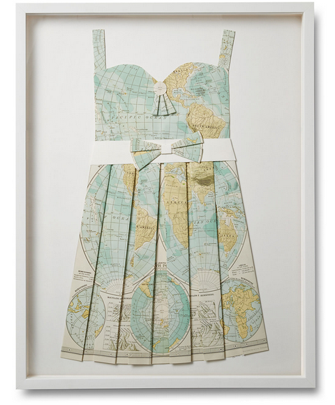 Folded Paper Map Sun Dress:  Pale Blue Global Map (designer discount)