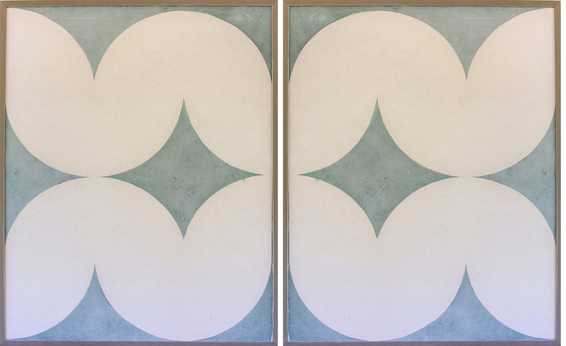 2 blue Abstract Panels (large) white frame