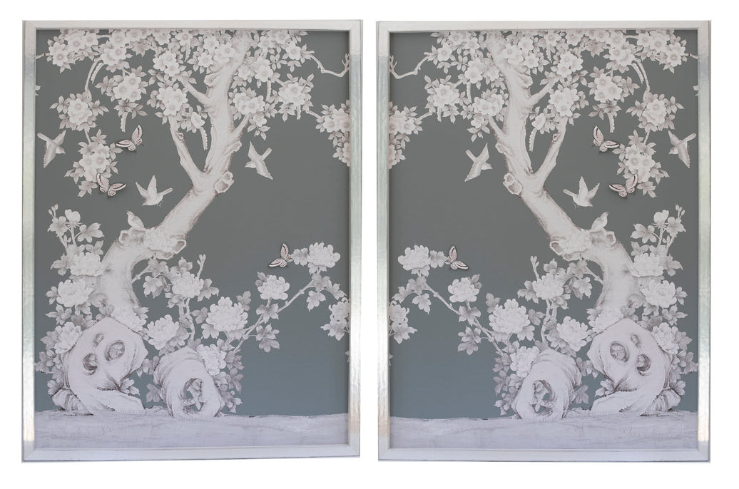 special Diptych Chinoiserie Collage:  Grey