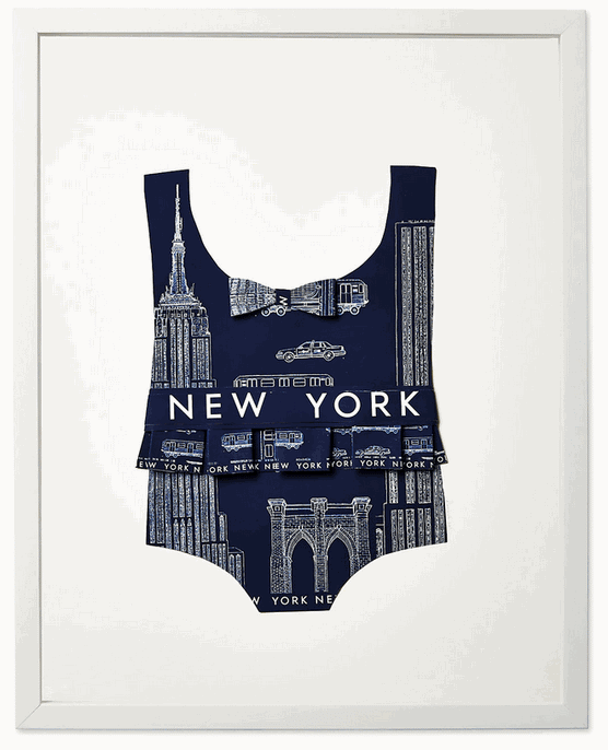 Girl's Folded Paper Map Poster Bathing Suit: NYC