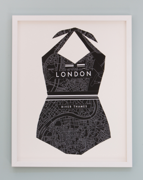 Folded Paper Map Bathing Suit: London (black)