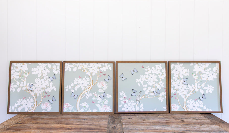 Grey Chinoiserie Collage: Four Panels
