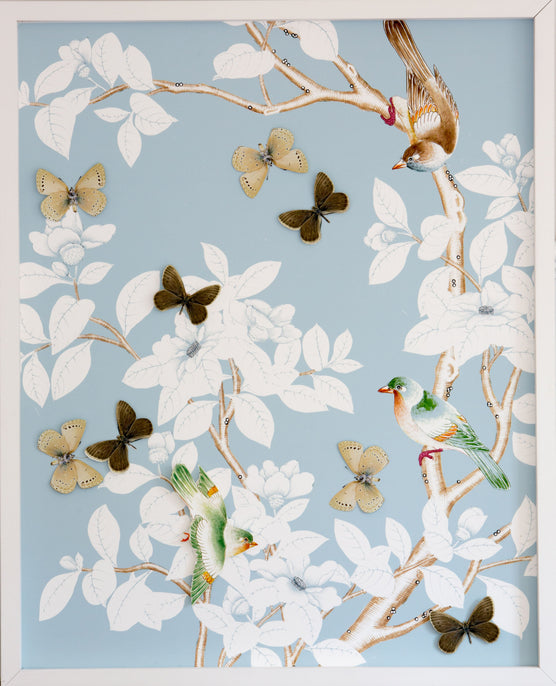 Chinoiserie Collage: Robin Egg Blue diptych