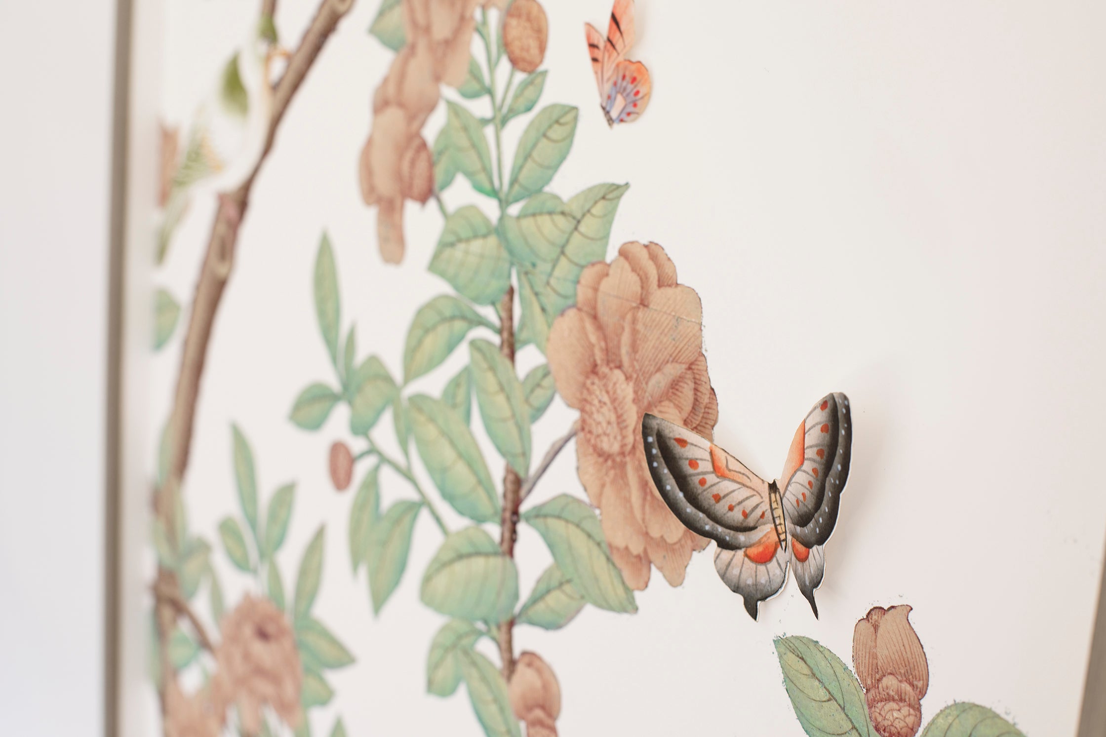 Chinoiserie triptych: peach flowers