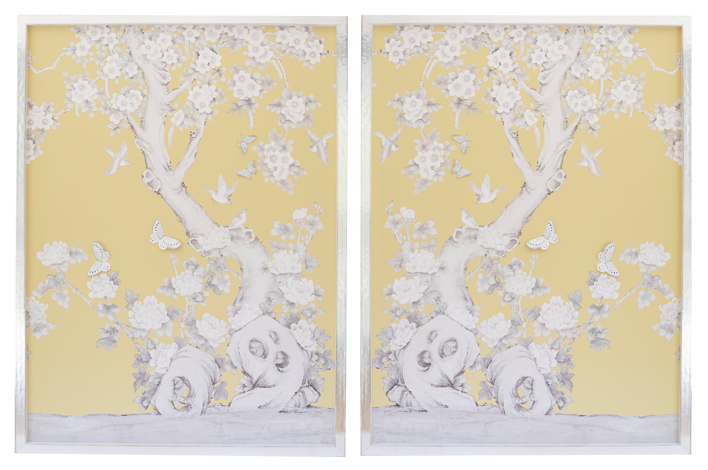 Diptych Chinoiserie Collage:  Yellow