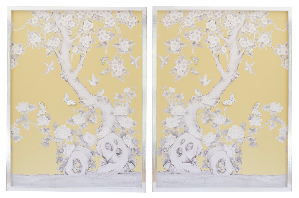 Diptych Chinoiserie Collage:  Yellow