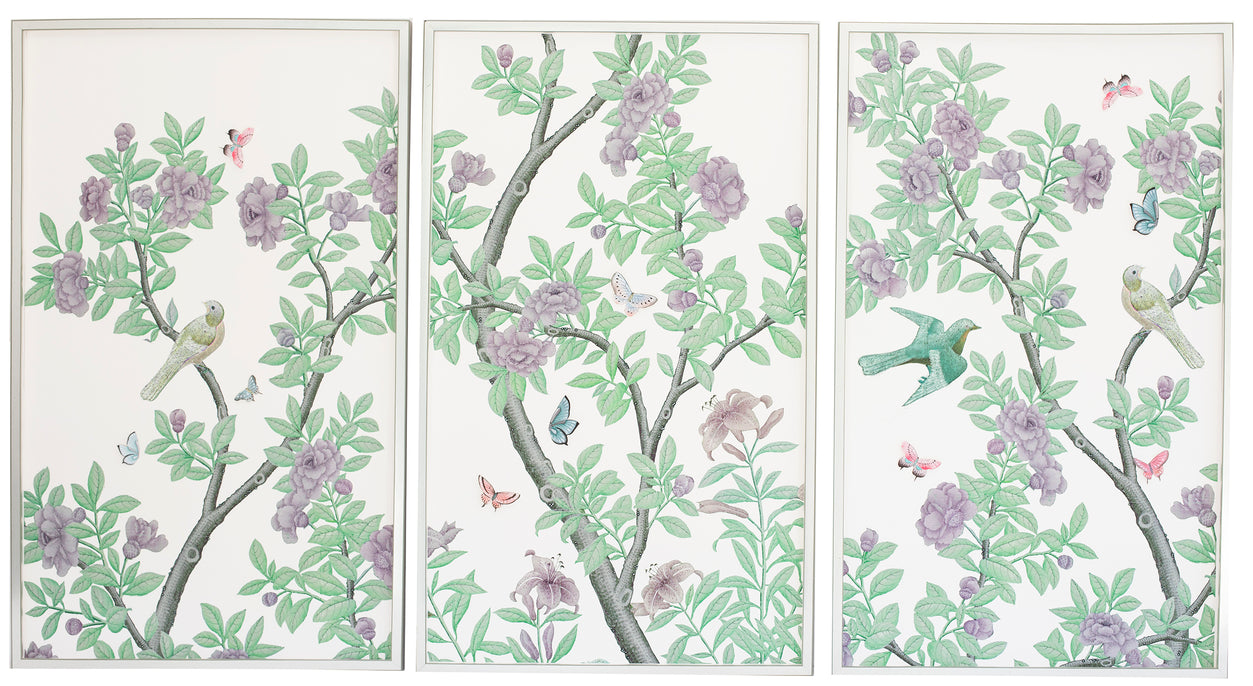 Chinoiserie triptych: lavender flowers