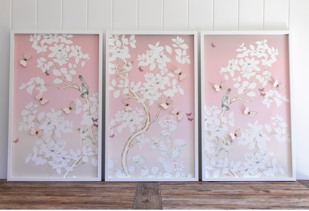 Chinoiserie Collage: 3 Ombre Panels