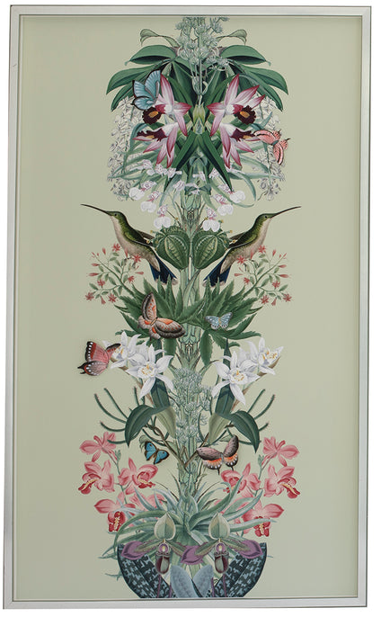 Chinoiserie diptych: jungle green flowers