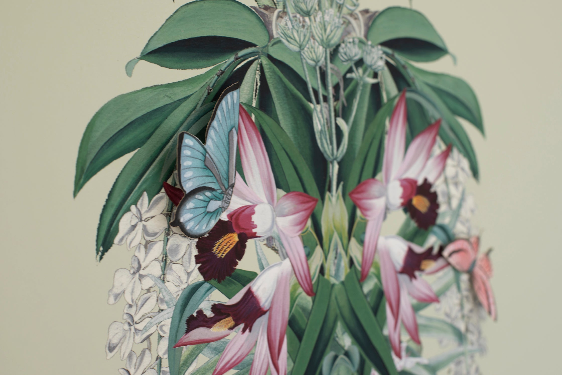 Chinoiserie diptych: jungle green flowers