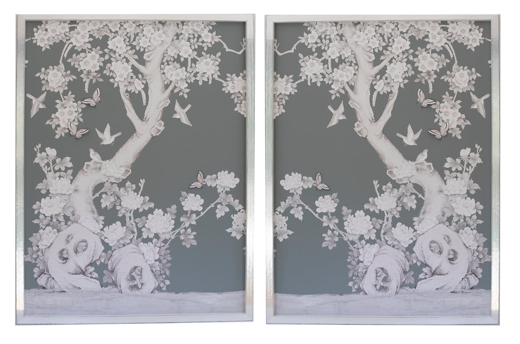 Diptych Chinoiserie Collage:  Grey