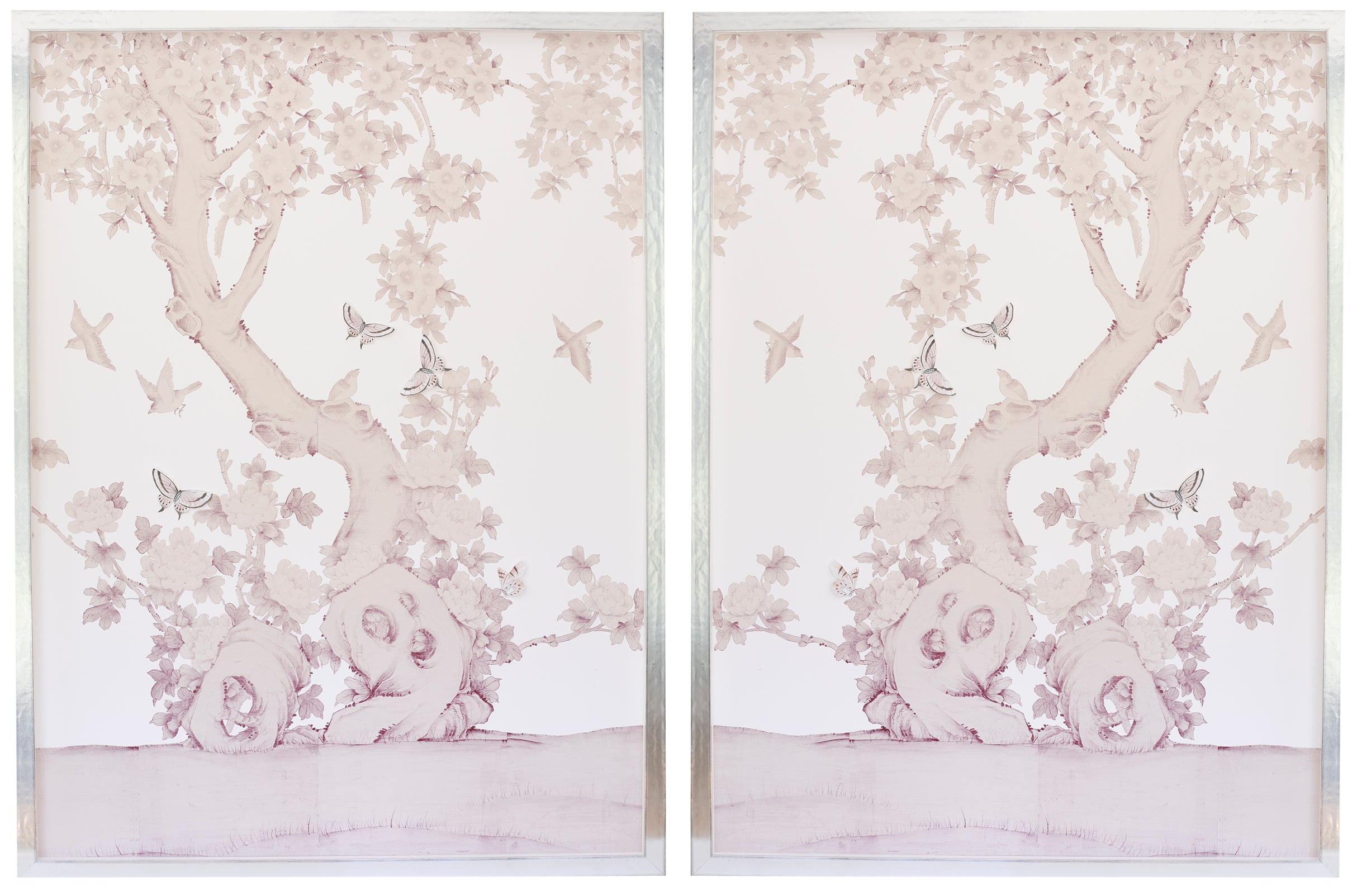 Diptych Chinoiserie Collage:  Palest Pink