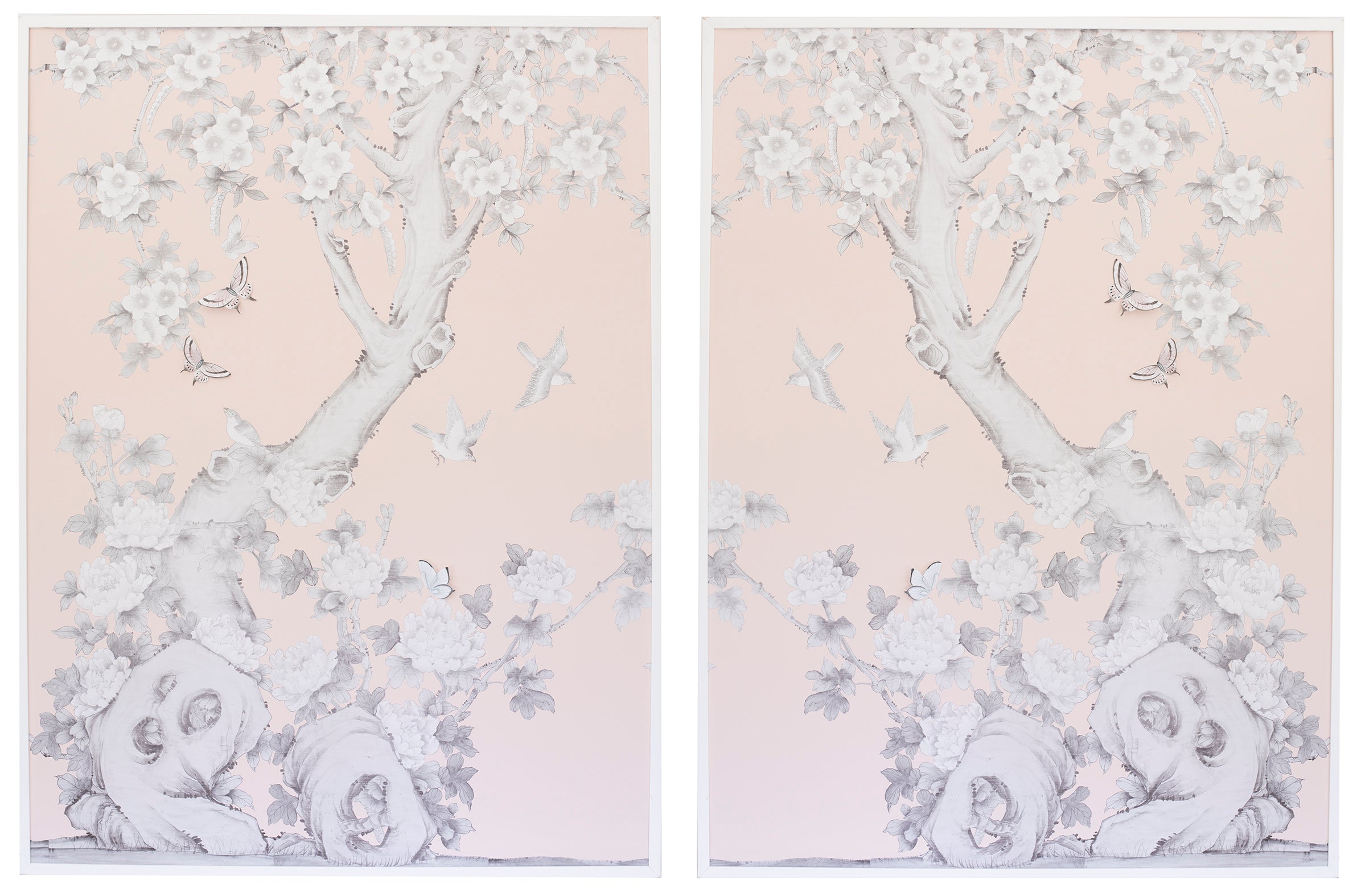 Diptych Chinoiserie Collage:  Pink